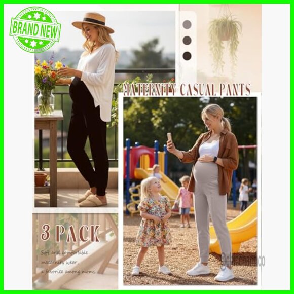 Maternity Joggers 3 Pack Over Belly Stretchy Lounge Sweatpants with Pockets - Picture 5 of 7